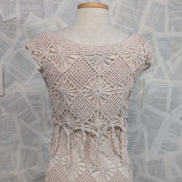 All Saints Beige Crochet Macrame Cover-up Dress Size Small - Picture 7 of 10